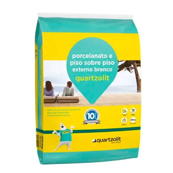 Argamassa Porcelanato Piso sobre Piso Externa Branca 20kg Quartzolit — Argamassa Porcelanato