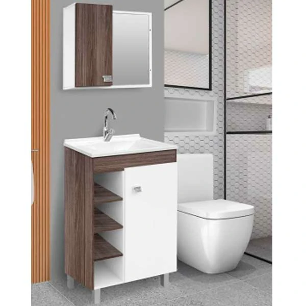 Armario - Conjunto para Banheiro - Sophia Com Pés  - 60cm - Amendoa/Branco - Fabribam — Gabinetes e Cubas